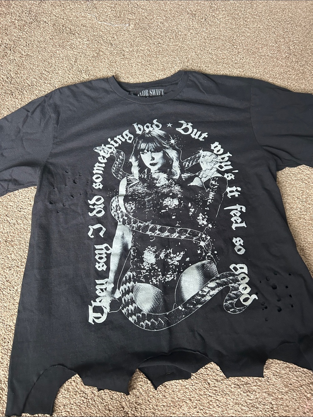 Taylor Swift Black Graphic Short Sleeve Tee with White Print